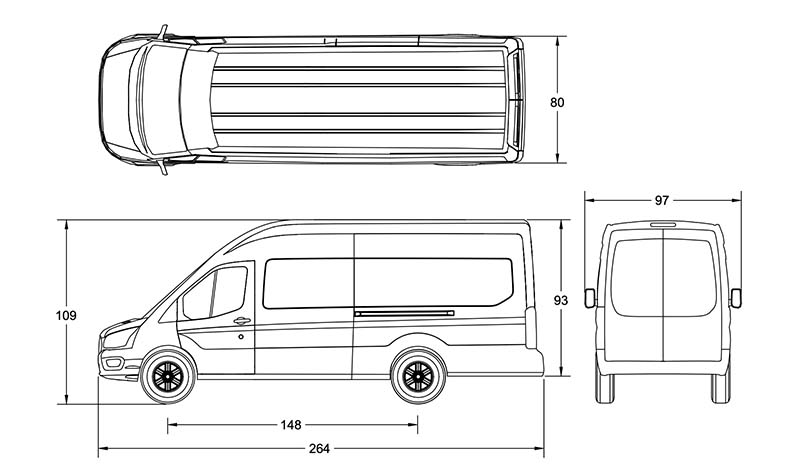 Ford Transit 148 High Roof EXT Dimensions